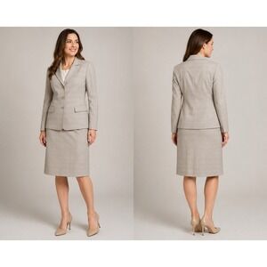 Evan-Picone Women's Skirt Suit Set Size 6 Beige Plaid Career Office Jacket &...